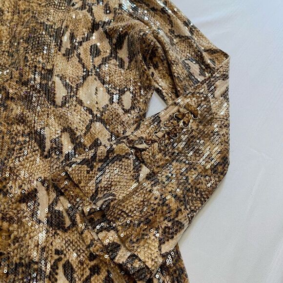 NWT Ethyl Snakeprint Sequin Sparkle Tunic Top Button Up Shirt Plus Size XXL New - Picture 3 of 9